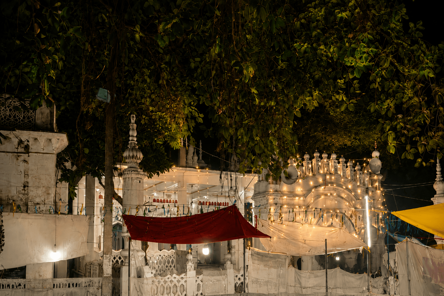Bazidpur shrine illuminated at night during Urs